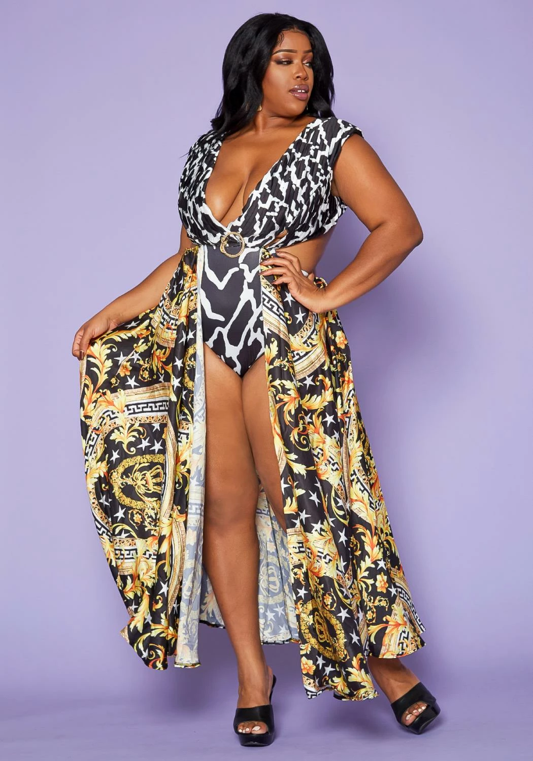 Plus Size Greca Artwork Abstract Swimsuit 2 Plus Size Greca Artwork Abstract Swimsuit - Image 2