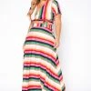 Plus Size Stripe Crop Top & Flare Maxi Skirt Set