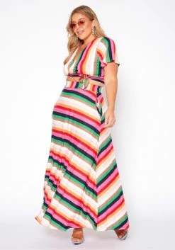 Plus Size Stripe Crop Top & Flare Maxi Skirt Set -Asoph Sales Shop 2020371 001 3