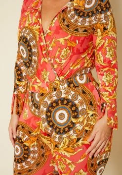 Plus Size Damask Print Overlap Bodysuit & Leggings Set -Asoph Sales Shop 2020374 001 5