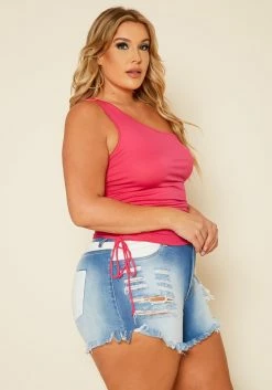 Plus Size White Detailed Distressed Denim Shorts -Asoph Sales Shop 2020380 001 3