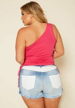 Plus Size White Detailed Distressed Denim Shorts -Asoph Sales Shop 2020380 001 4
