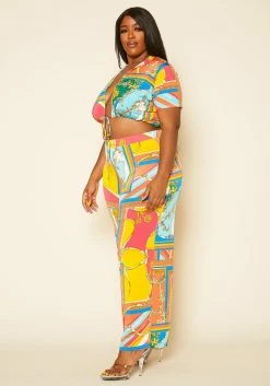 Plus Size Multicolor Chain Print Crop Top & Pants Set -Asoph Sales Shop 2020388 001 4