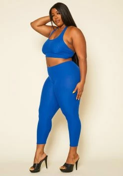 Plus Size Ribbed Halter Crop Top & Leggings Set 7 Plus Size Ribbed Halter Crop Top & Leggings Set -Asoph Sales Shop 2020400 001 3