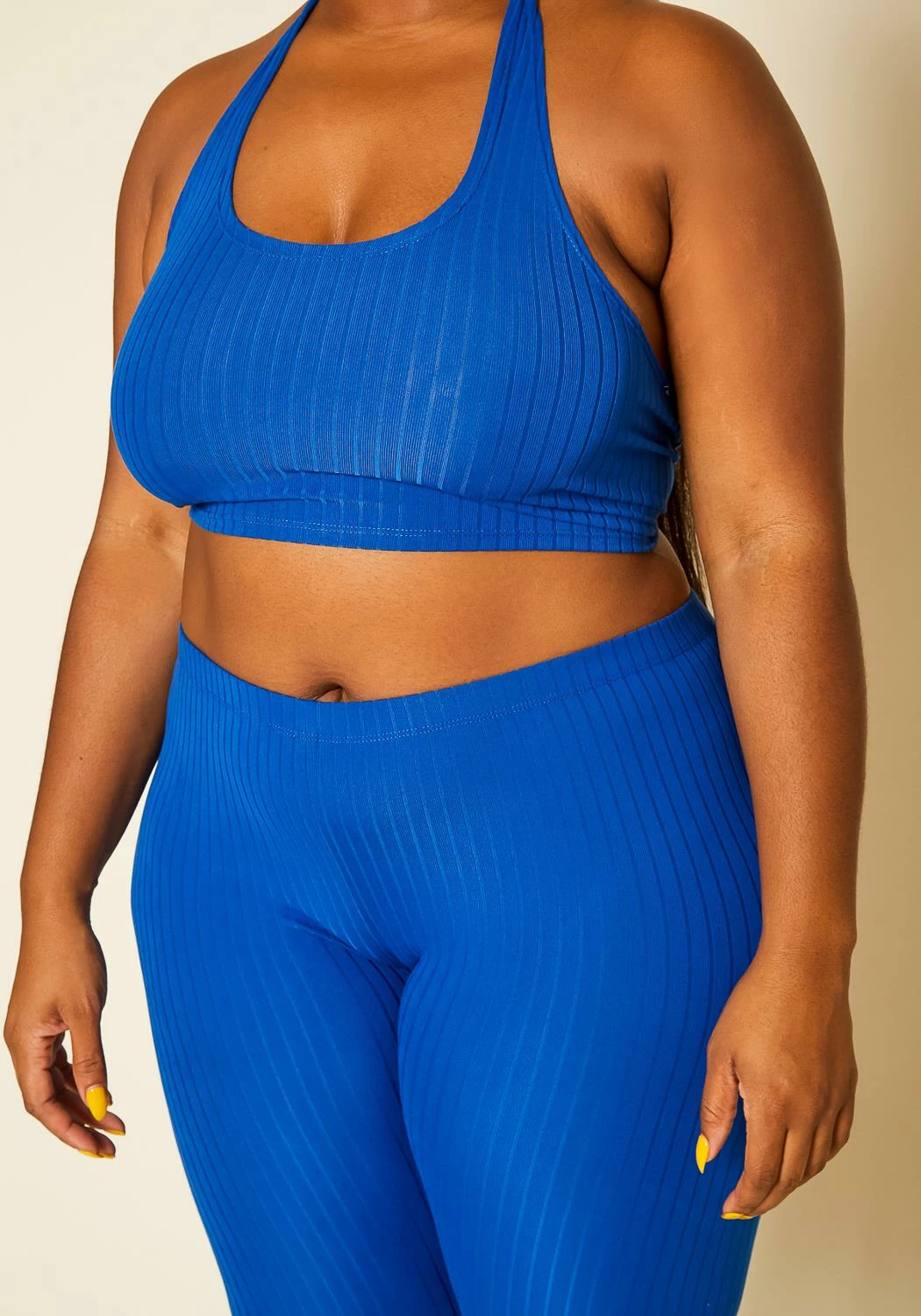 Plus Size Ribbed Halter Crop Top & Leggings Set 5 Plus Size Ribbed Halter Crop Top & Leggings Set - Image 5