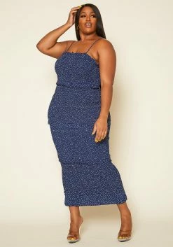 Plus Size Shirred Polka Dot Maxi Dress -Asoph Sales Shop 2020404 001 3