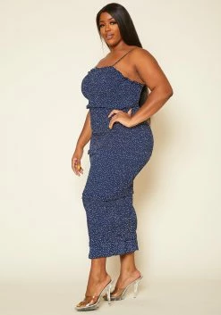 Plus Size Shirred Polka Dot Maxi Dress -Asoph Sales Shop 2020404 001 4