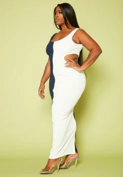 Plus Size Ribbed Two-Tone Color Cut Out Maxi Dress -Asoph Sales Shop 2020406 001 4