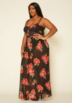 Plus Size Rose Print Sheer Maxi Dress -Asoph Sales Shop 2020407 001 3