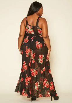 Plus Size Rose Print Sheer Maxi Dress -Asoph Sales Shop 2020407 001 4