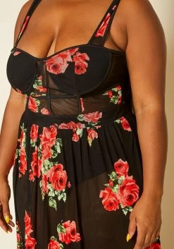 Plus Size Rose Print Sheer Maxi Dress -Asoph Sales Shop 2020407 001 5