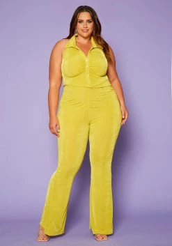 Plus Size Ruched Halter Top & Pants Set