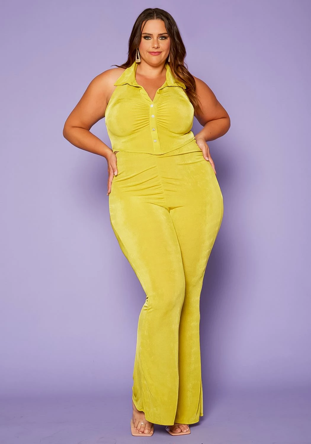 Plus Size Ruched Halter Top & Pants Set 2 Plus Size Ruched Halter Top & Pants Set - Image 2