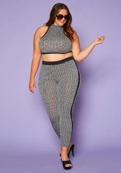 Plus Size Greek Key Print Halter Top & Pants Set