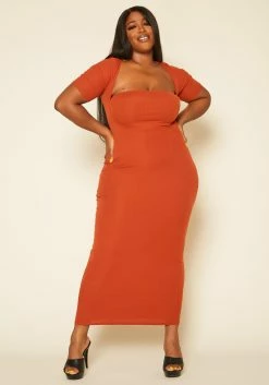 Plus Size Ribbed Two Piece Set Maxi Dress