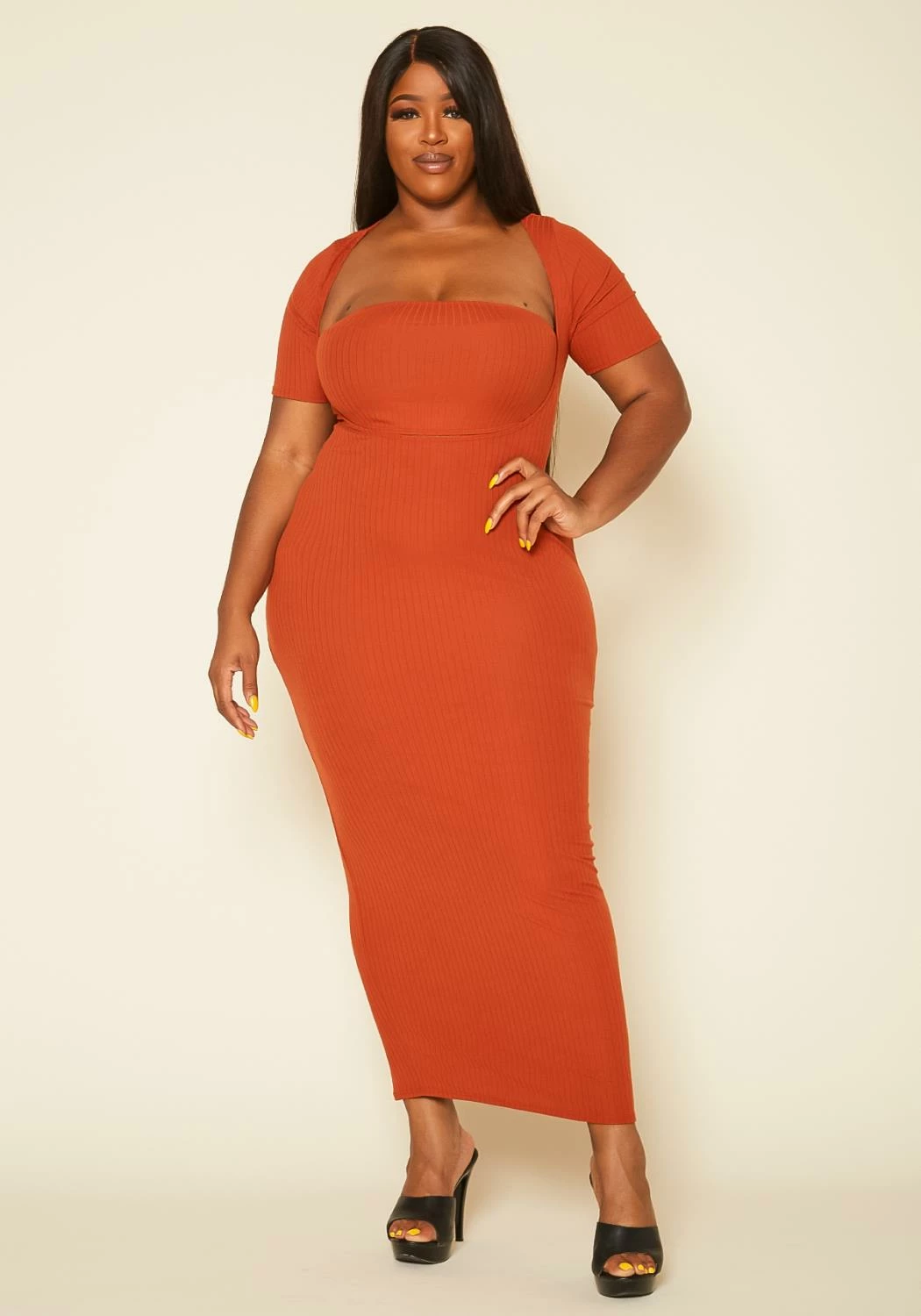 Plus Size Ribbed Two Piece Set Maxi Dress 2 Plus Size Ribbed Two Piece Set Maxi Dress - Image 2