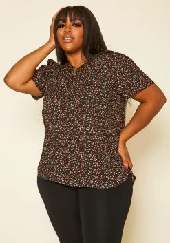 Plus Size Floral Print High Low Top