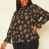 Pleione Plus Size Floral Print Mock Neck Top
