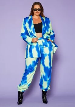 Plus Size Tie Dye Blazer & Pants Set