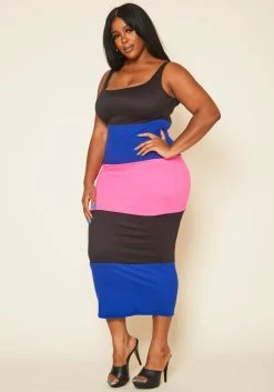 Plus Size Striped Color Block Midi Dress -Asoph Sales Shop 2020459 001 2