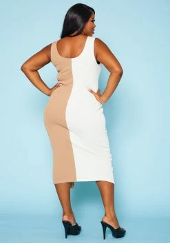 Plus Size Ribbed Two Tone Lace Up Midi Dress -Asoph Sales Shop 2020467 001 4