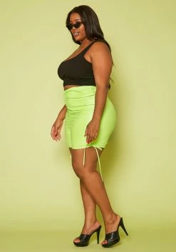 Plus Size Faux Leather Ruched High Waist Shorts -Asoph Sales Shop 2020468 002 3