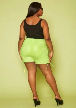 Plus Size Faux Leather Ruched High Waist Shorts -Asoph Sales Shop 2020468 002 4