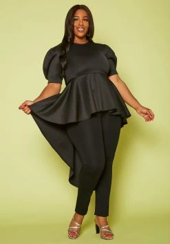Plus Size High-Low Peplum Top