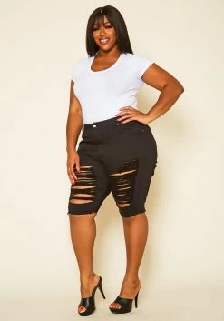 Plus Size Distressed Denim Bermuda Shorts -Asoph Sales Shop 2020497 001 5