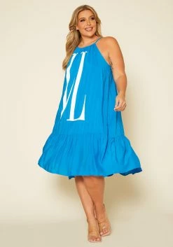 Plus Size Graphic Halter Top Tiered Dress