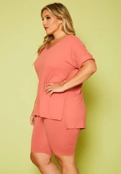 Plus Size V-Neck Tee Shirt & Biker Shorts Set -Asoph Sales Shop 2020548 007 3