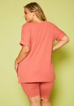 Plus Size V-Neck Tee Shirt & Biker Shorts Set -Asoph Sales Shop 2020548 007 4