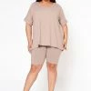 Plus Size V-Neck Tee Shirt & Biker Shorts Set