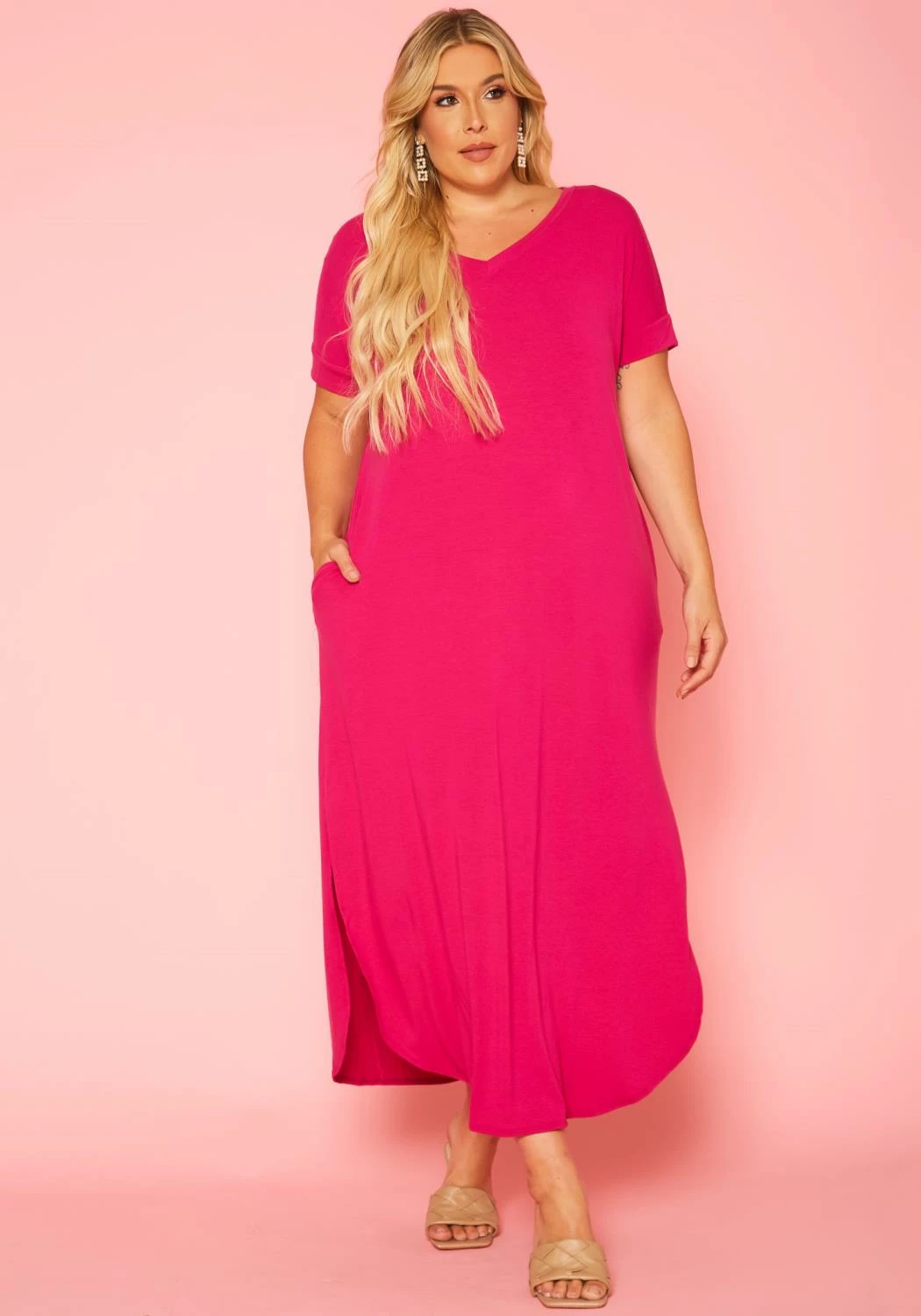 Plus Size V-Neck Slit Maxi Dress 2 Plus Size V-Neck Slit Maxi Dress - Image 2