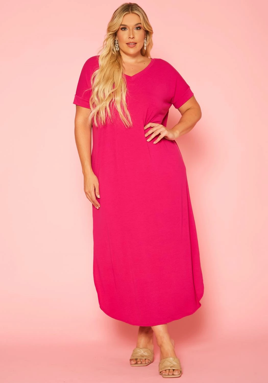 Plus Size V-Neck Slit Maxi Dress 1 Plus Size V-Neck Slit Maxi Dress