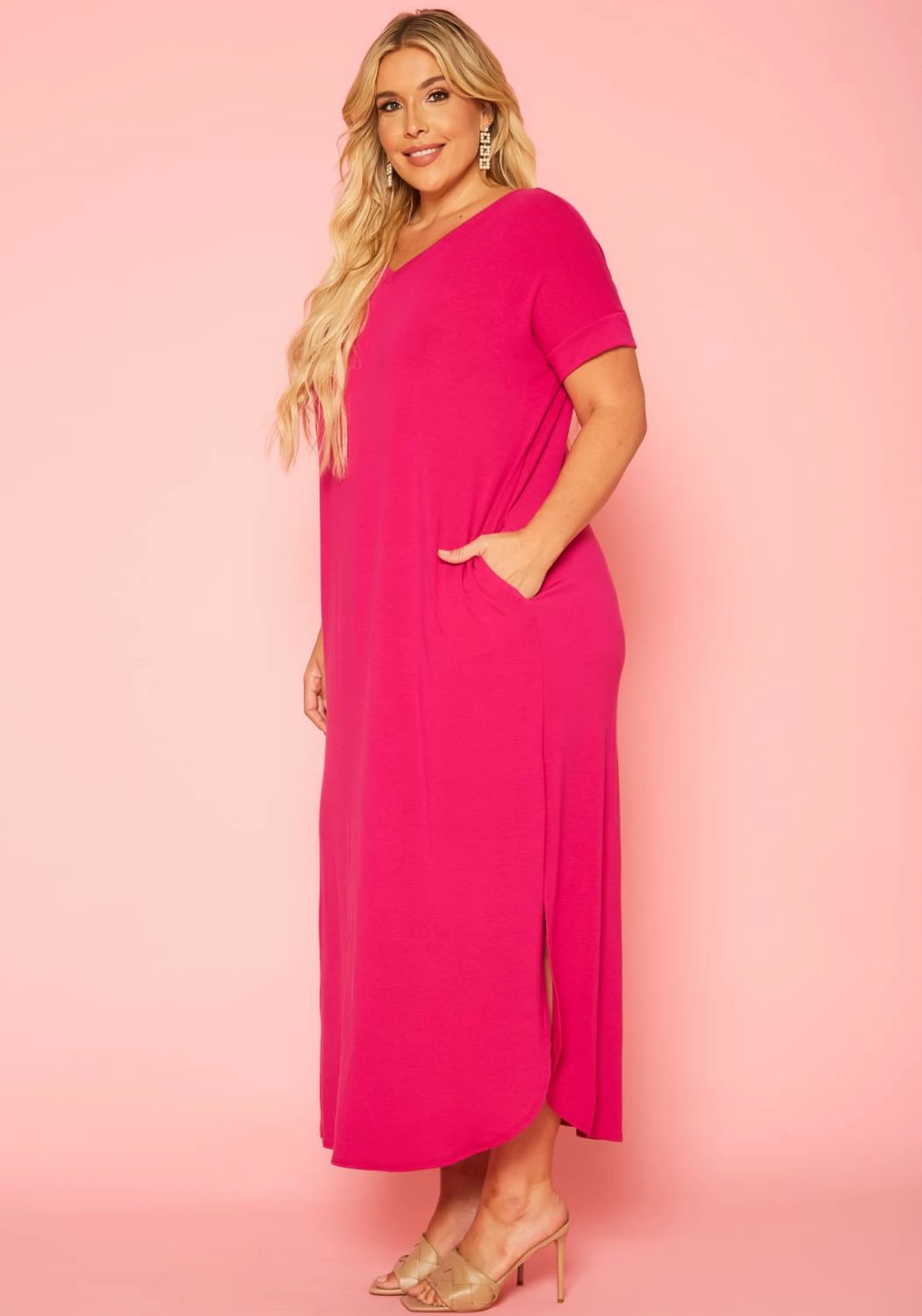 Plus Size V-Neck Slit Maxi Dress 3 Plus Size V-Neck Slit Maxi Dress - Image 3