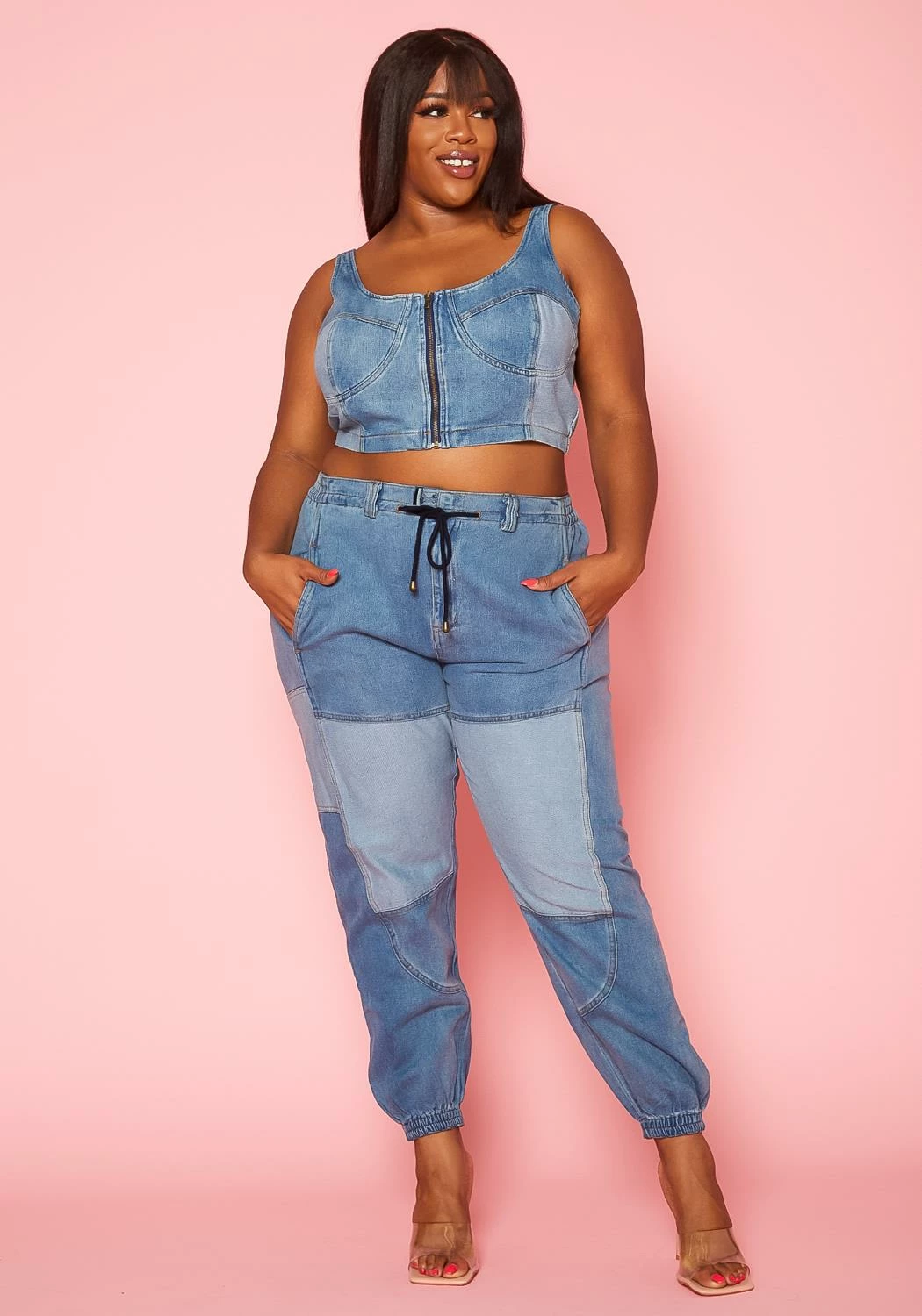 Plus Size Patch Denim Two Piece Set 1 Plus Size Patch Denim Two Piece Set