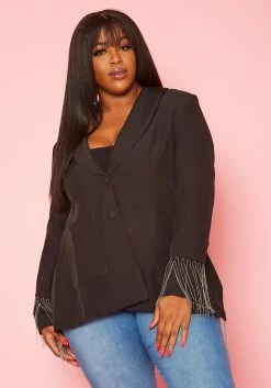 Plus Size Back Slit Fringe Blazer -Asoph Sales Shop 2020580 001 1