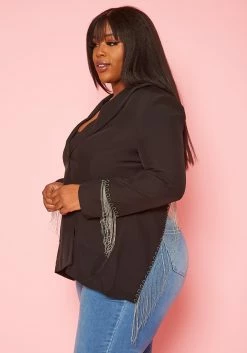 Plus Size Back Slit Fringe Blazer -Asoph Sales Shop 2020580 001 3