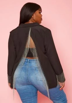 Plus Size Back Slit Fringe Blazer -Asoph Sales Shop 2020580 001 5