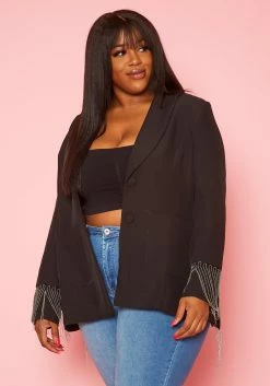 Plus Size Back Slit Fringe Blazer