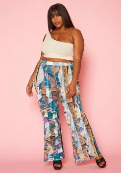 Plus Size Mesh Ruffle Wide Leg Pants
