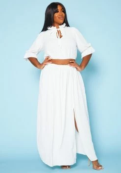 Plus Size Ruffled Mock Neck Crop Top & Maxi Skirt Set