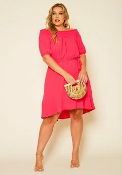 Plus Size Shirred Off Shoulder High Low Dress