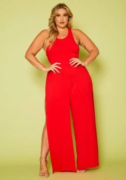 Plus Size Halter Top Wide Leg Slit Jumpsuit -Asoph Sales Shop 2020616 001 3