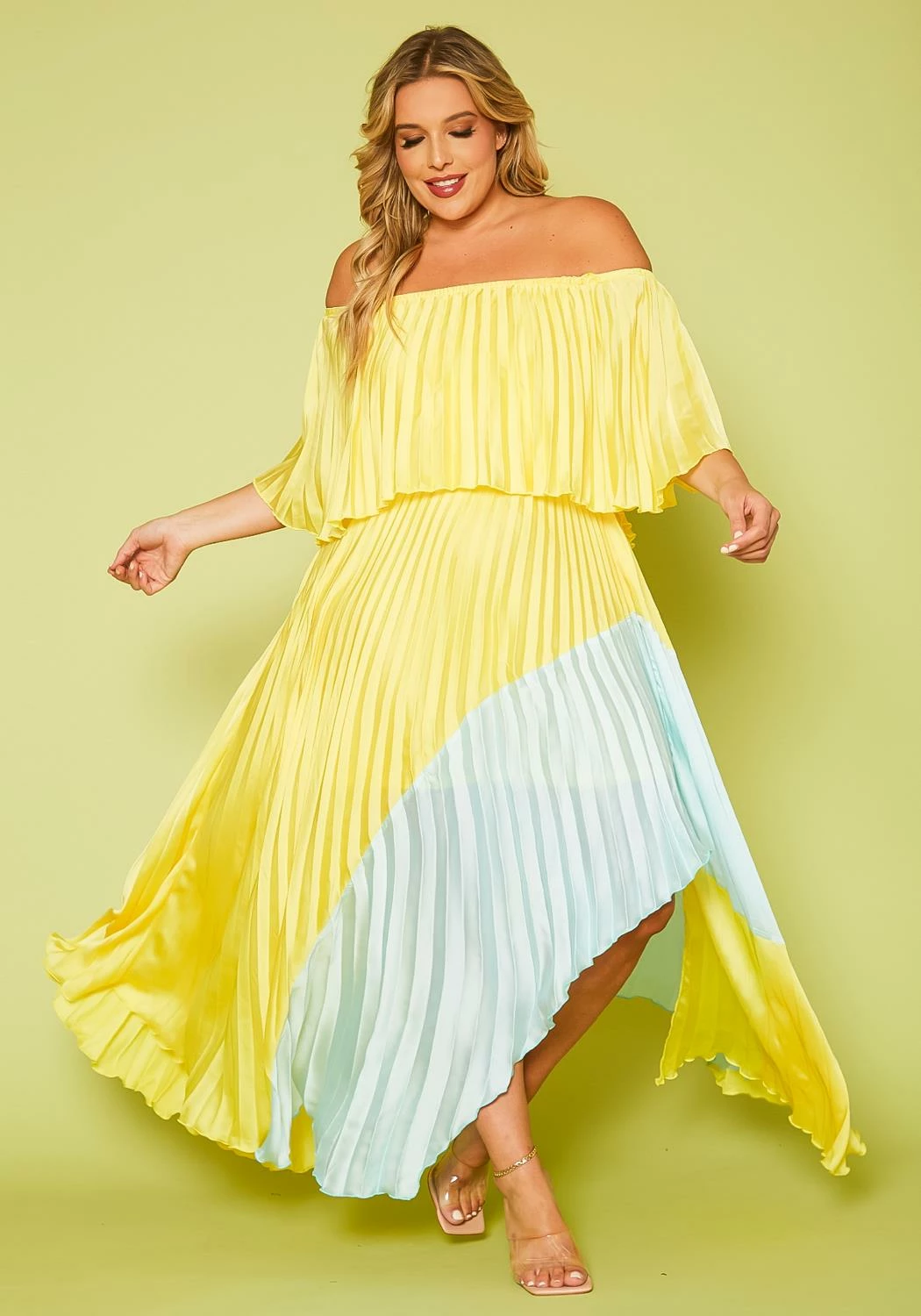 Plus Size Two Tone Pleated Asymmetrical Maxi Dress 1 Plus Size Two Tone Pleated Asymmetrical Maxi Dress