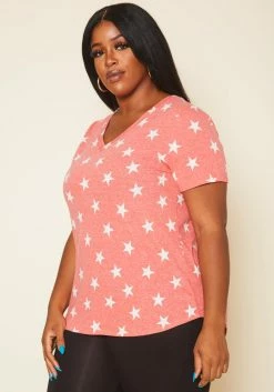Plus Size V-Neck Star Pattern Shirt -Asoph Sales Shop 2020632 001 2