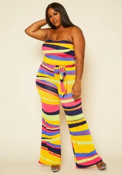 Plus Size Abstract Color Print Mix Jumpsuit