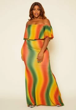 Plus Size Gradient Multicolor Maxi Dress