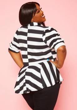 Plus Size Striped Bow Collar Peplum Top -Asoph Sales Shop 2020661 001 4